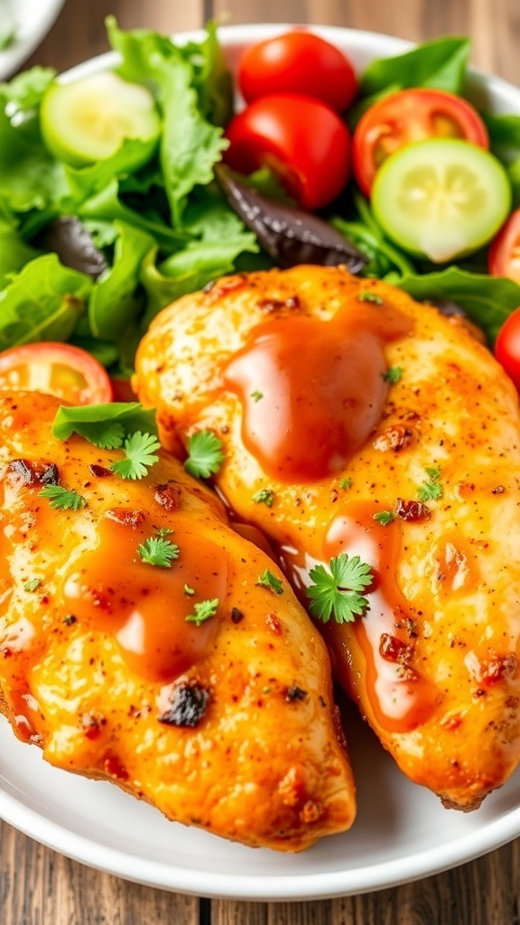 Air Fryer Italian Dressing Chicken Recipe Air fryer Italian dressing chicken served with salad on a plate.